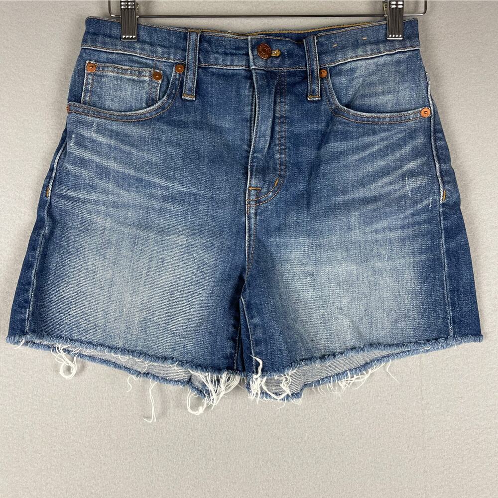 Madewell High Rise Denim Shorts Womens 26 Blue Raw Hem Cutoff Medium Wash
